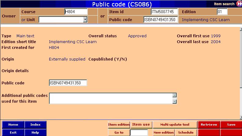 Public code screen (CS086)